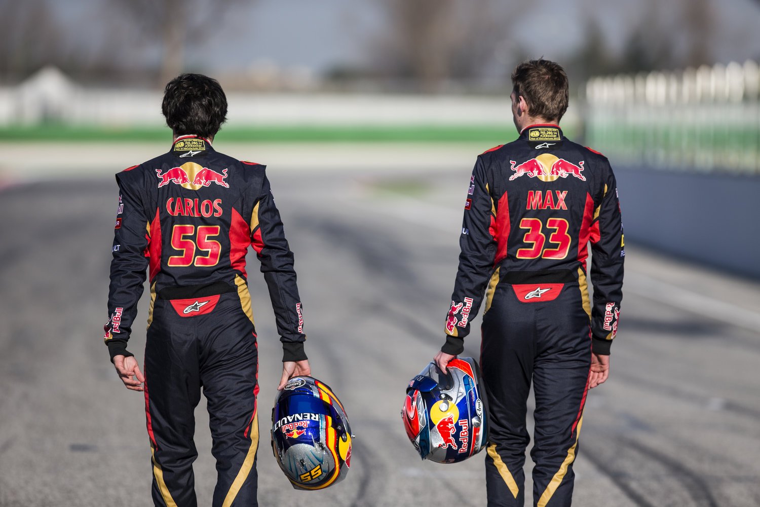 torre-rosso-f1-driver-carlos-sainz-and-max-verstappen-in-barcelona-spain