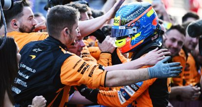 Oscar Piastri, McLaren F1 Team, 1st position, celebrates in Parc Ferme