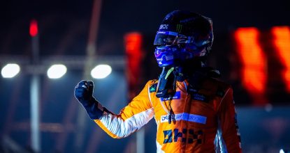 Lando Norris, McLaren F1 Team, 1st position, celebrates in Parc Ferme