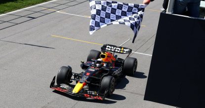 MONTREAL, QUEBEC - JUNE 19: Race winner Max Verstappen of the Netherlands driving the (1) Oracle Red Bull Racing RB18 takes the chequered flag during the F1 Grand Prix of Canada at Circuit Gilles Villeneuve on June 19, 2022 in Montreal, Quebec. (Photo by Clive Rose/Getty Images) // Getty Images / Red Bull Content Pool // SI202206200004 // Usage for editorial use only //