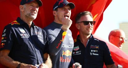 LE CASTELLET, FRANCE - JULY 24: Race winner Max Verstappen of the Netherlands and Oracle Red Bull Racing celebrates with Red Bull Racing Team Principal Christian Horner, Adrian Newey, the Chief Technical Officer of Red Bull Racing and his team after the F1 Grand Prix of France at Circuit Paul Ricard on July 24, 2022 in Le Castellet, France. (Photo by Clive Rose/Getty Images) // Getty Images / Red Bull Content Pool // SI202207241008 // Usage for editorial use only //