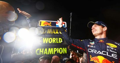 SUZUKA, JAPAN - OCTOBER 09: Race winner and 2022 F1 World Drivers Champion Max Verstappen of Netherlands and Oracle Red Bull Racing celebrates with his team after the F1 Grand Prix of Japan at Suzuka International Racing Course on October 09, 2022 in Suzuka, Japan. (Photo by Mark Thompson/Getty Images ) // Getty Images / Red Bull Content Pool // SI202210090615 // Usage for editorial use only //