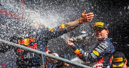 SPA, BELGIUM - JULY 30:  Race winner Max Verstappen of the Netherlands and Oracle Red Bull Racing and Greg Reeson, Tyre Technician at Red Bull Racing celebrate on the podium during the F1 Grand Prix of Belgium at Circuit de Spa-Francorchamps on July 30, 2023 in Spa, Belgium. (Photo by Mark Thompson/Getty Images) *** BESTPIX *** // Getty Images / Red Bull Content Pool // SI202307300655 // Usage for editorial use only //