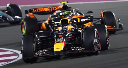 LUSAIL CITY, QATAR - DECEMBER 01: Max Verstappen of the Netherlands driving the (1) Oracle Red Bull Racing RB20 leads Lando Norris of Great Britain driving the (4) McLaren MCL38 Mercedes on track during the F1 Grand Prix of Qatar at Lusail International Circuit on December 01, 2024 in Lusail City, Qatar. (Photo by Joe Portlock/Getty Images) // Getty Images / Red Bull Content Pool // SI202412010408 // Usage for editorial use only //