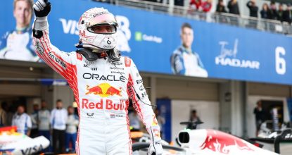 SUZUKA, JAPAN - APRIL 05: Pole position qualifier Max Verstappen of the Netherlands and Oracle Red Bull Racing celebrates in parc ferme during qualifying ahead of the F1 Grand Prix of Japan at Suzuka Circuit on April 05, 2025 in Suzuka, Japan. (Photo by Mark Thompson/Getty Images) // Getty Images / Red Bull Content Pool // SI202504050224 // Usage for editorial use only //