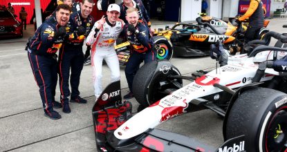 SUZUKA, JAPAN - APRIL 06: Race winner Max Verstappen of the Netherlands and Oracle Red Bull Racing celebrates in parc ferme with his team during the F1 Grand Prix of Japan at Suzuka Circuit on April 06, 2025 in Suzuka, Japan. (Photo by Mark Thompson/Getty Images) // Getty Images / Red Bull Content Pool // SI202504060253 // Usage for editorial use only //