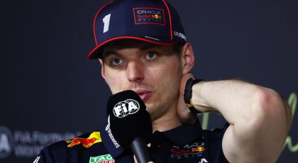 JEDDAH, SAUDI ARABIA - APRIL 20: Second placed Max Verstappen of the Netherlands and Oracle Red Bull Racing in the Drivers Press Conference during the F1 Grand Prix of Saudi Arabia at Jeddah Corniche Circuit on April 20, 2025 in Jeddah, Saudi Arabia. (Photo by Clive Rose/Getty Images) // Getty Images / Red Bull Content Pool // SI202504200332 // Usage for editorial use only //