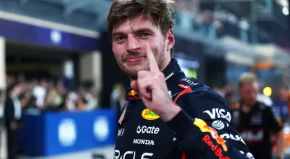 ABU DHABI, UNITED ARAB EMIRATES - DECEMBER 06: Pole position qualifier Max Verstappen of the Netherlands and Oracle Red Bull Racing celebrates in parc ferme during qualifying ahead of the F1 Grand Prix of Abu Dhabi at Yas Marina Circuit on December 06, 2025 in Abu Dhabi, United Arab Emirates. (Photo by Mark Thompson/Getty Images) // Getty Images / Red Bull Content Pool // SI202512060467 // Usage for editorial use only //