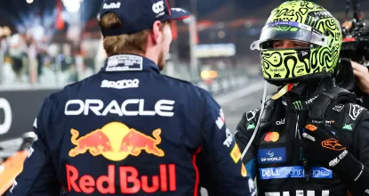ABU DHABI, UNITED ARAB EMIRATES - DECEMBER 07: Race winner Max Verstappen of the Netherlands and Oracle Red Bull Racing congratulates 2025 F1 World Drivers Champion and Third placed Lando Norris of Great Britain and McLaren in parc ferme during the F1 Grand Prix of Abu Dhabi at Yas Marina Circuit on December 07, 2025 in Abu Dhabi, United Arab Emirates. (Photo by Mark Thompson/Getty Images) // Getty Images / Red Bull Content Pool // SI202512080177 // Usage for editorial use only //